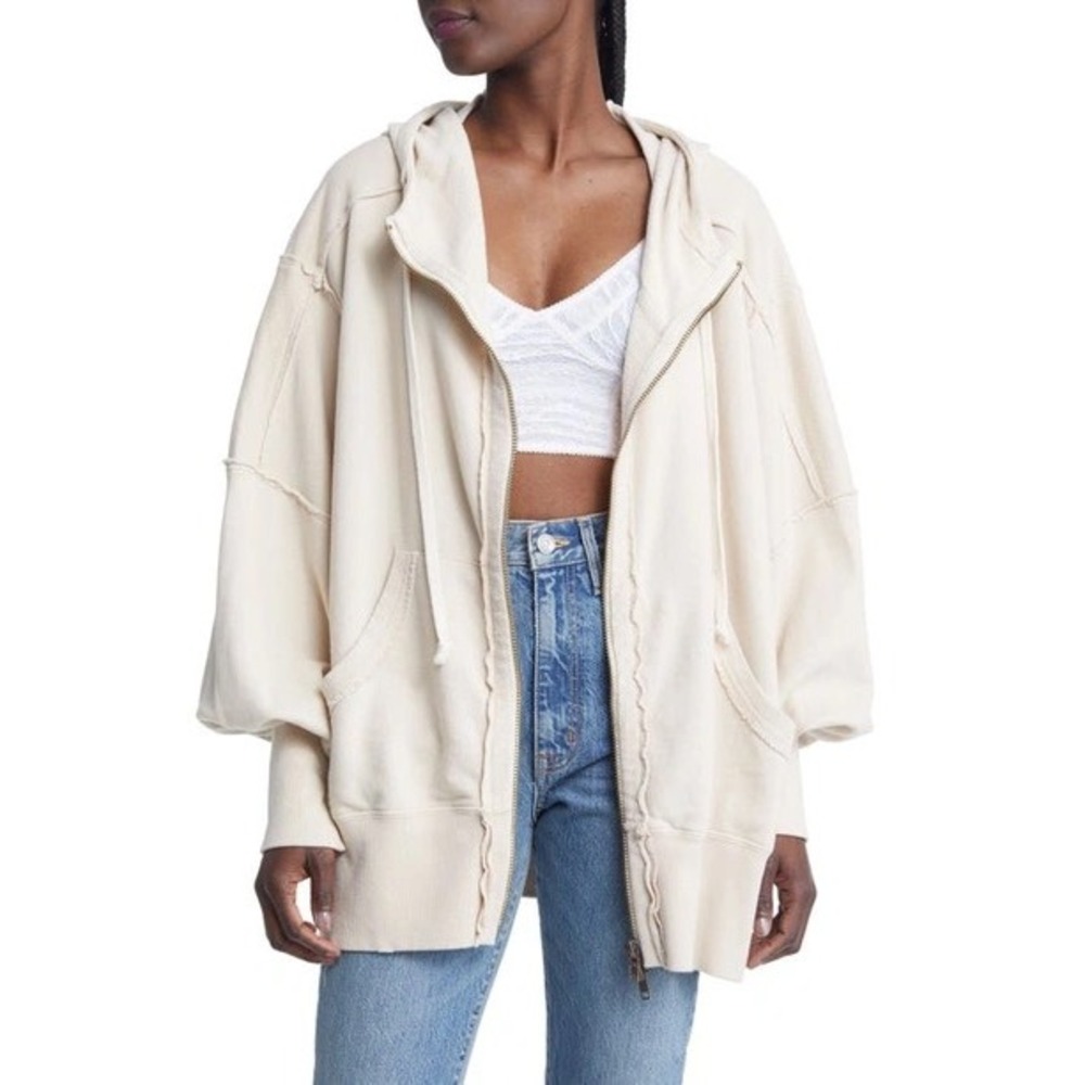 Free People Camden Zip Up Hoodie S Oversized Lounge Grunge Slouchy Neutral Boho